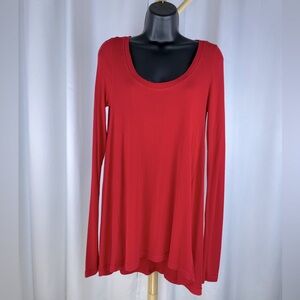 Free People Red Long Sleeve Scoop Neck Ribbed Swing Top